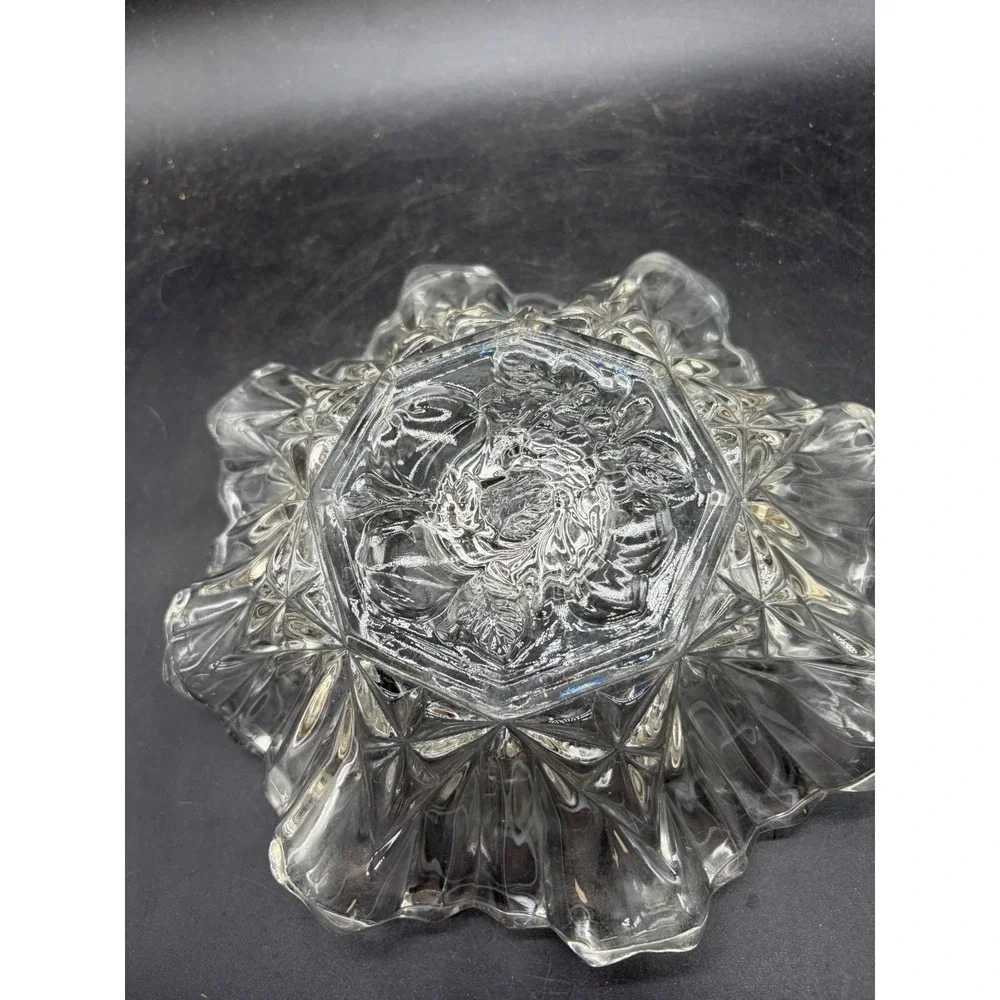 Vintage Clear Pressed Glass Ruffled Edge Candlestick Holder‎ Starburst Rose Base